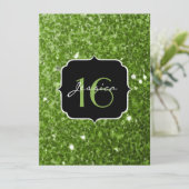 Greenery Green glitter sparkles Sweet 16 Invite Kaart (Staand voorkant)