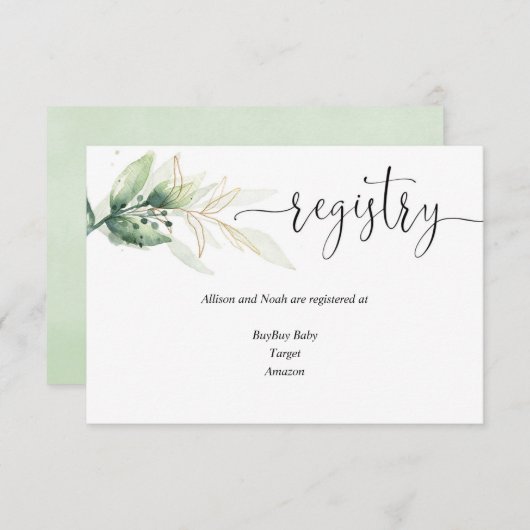 Greenery green gold leaves register inserts informatiekaartje (Voorkant / Achterkant)