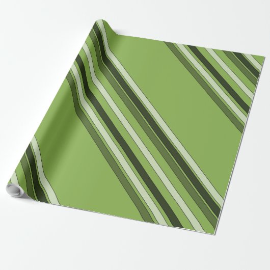Greenery Green Horizontal Stripes Pattern Elegant Cadeaupapier (Uitgerold)