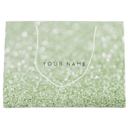 Greenery Green White Glitter Favor Gift Bag Large Cadeautasje