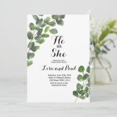 Greenery Hij of zij Gender Reveal Uitnodiging (Staand voorkant)