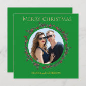 Greenery Holly Wreath that encloses your photo Feestdagenkaart (Voorkant / Achterkant)