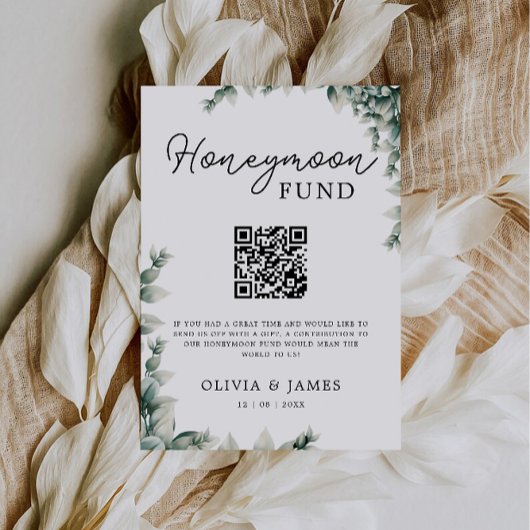 Greenery Honeymoon Fund QR Code Sign, bruiloft Kaart