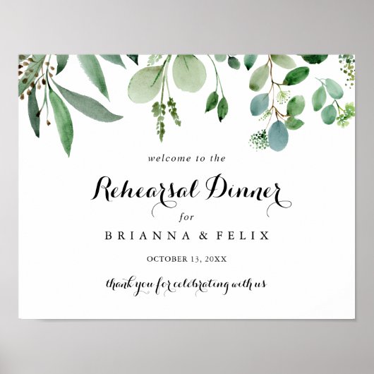 Greenery Horizontal Rehearsal Dinner Welcome Sign Poster (Voorkant)