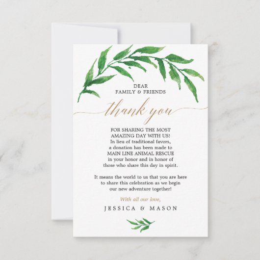 Greenery in Lieu Favors Dank je wel Aankondiging (Voorkant)