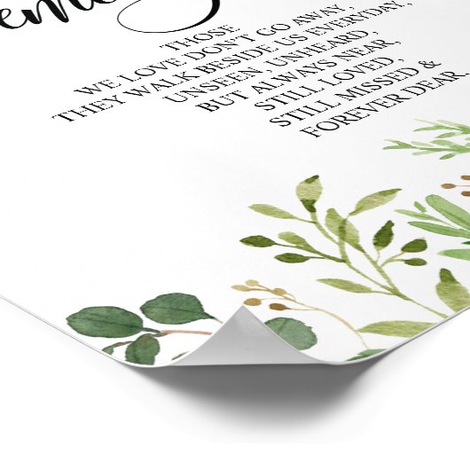Greenery in Loving Memory Memorial Sign Poster (Hoek)