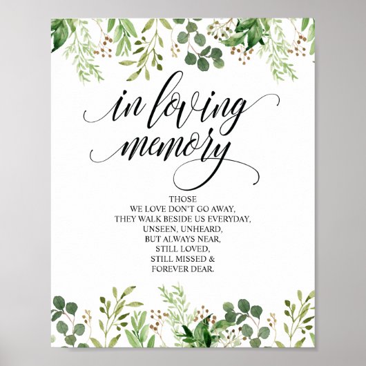 Greenery in Loving Memory Memorial Sign Poster (Voorkant)