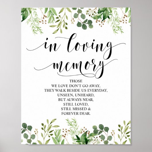 Greenery in Loving Memory Memorial Sign Poster (Voorkant)