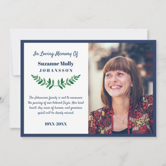 Greenery in Loving Memory Photo Annountion Kaart (Voorkant)
