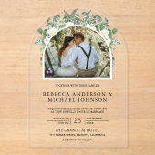Greenery Ivory Floral Arch Wedding Acryl Uitnodigingen (Voorkant)