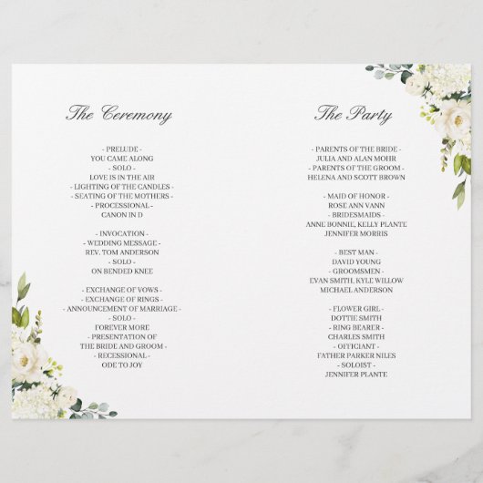 Greenery Ivory Floral Folded Wedding Programme (Achterkant)