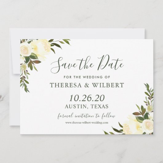 Greenery Ivory Wild Floral Save the Date (Voorkant)