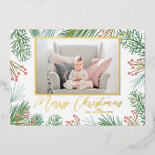 Greenery kerstfoto folie feestdagenkaart (Voorkant)