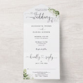 Greenery laat elegant Script Hearts Weddenschap All In One Uitnodiging (Binnen)