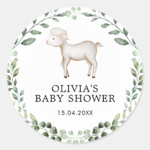 Greenery Lamb Baby shower Spring Sheep Favors Ronde Sticker