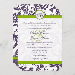 Greenery Lapis Paars Damask Wedding Invitation Kaart