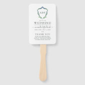 Greenery Laurel Crest Monogram Wedding Programme Handwaaier (Voorkant)