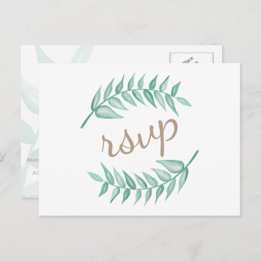 Greenery Laurel Wreath Wedding Briefkaart (Voorkant / Achterkant)