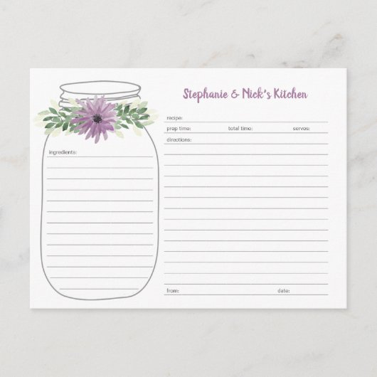 Greenery lavender Floral Mason Jar Recipe Kaarten (Voorkant)