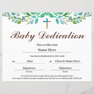 Greenery leaf Baby Dedication Certificate