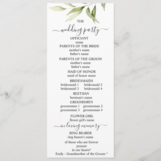 Greenery Leaf Floral Minimal Wedding Programs Programma (Achterkant)