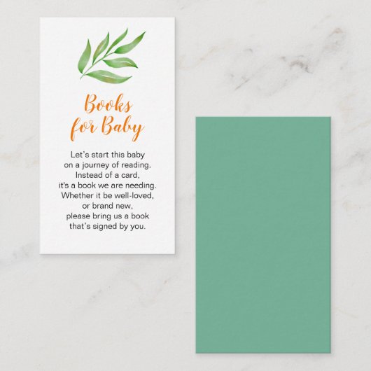 Greenery Leaf Waterverf Baby shower Book Request Informatiekaartje (Voorkant / Achterkant)