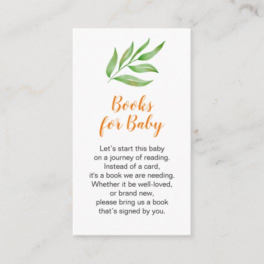 Greenery Leaf Waterverf Baby shower Book Request Informatiekaartje (Voorkant)