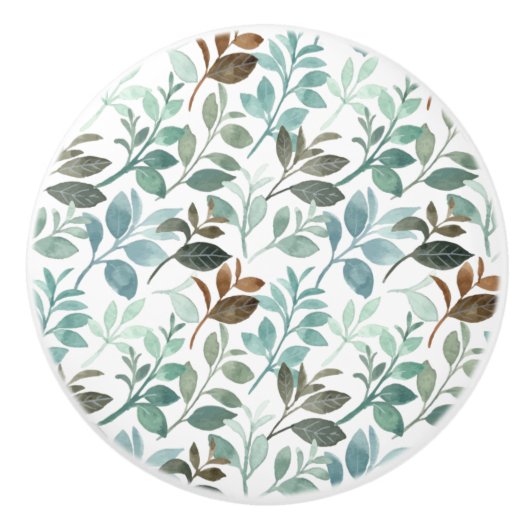 Greenery Leaf Waterverf Botanische Natuur Keramische Knop (Voorkant)