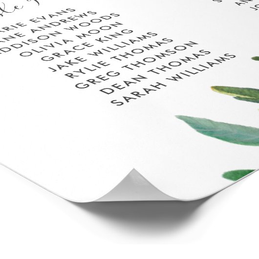 Greenery Leafy Botanical Wedding Seating Chart Poster (Hoek)