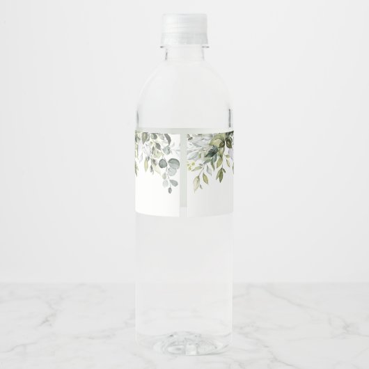 Greenery Leafy Branch Modern Script Vrijgezellenfe Waterfles Etiket (Achterkant)