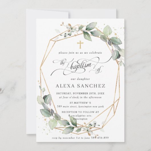 Greenery Leafy Foliage Baptisme Geometric Kaart (Voorkant)