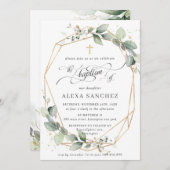 Greenery Leafy Foliage Baptisme Geometric Kaart (Voorkant / Achterkant)