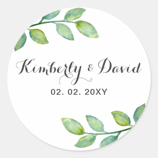 Greenery Leaves Botanical Wedding Ronde Sticker (Voorkant)