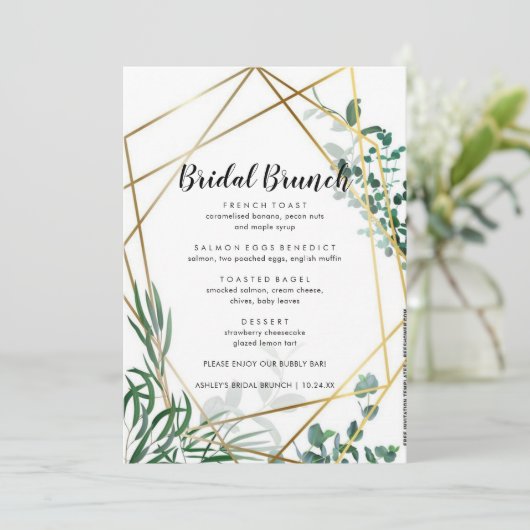 Greenery Leaves Bridal Brunch Menu (Staand voorkant)