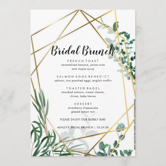 Greenery Leaves Bridal Brunch Menu (Voorkant)