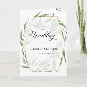 Greenery Leaves Calligraphy Wedding Folded Program Programma