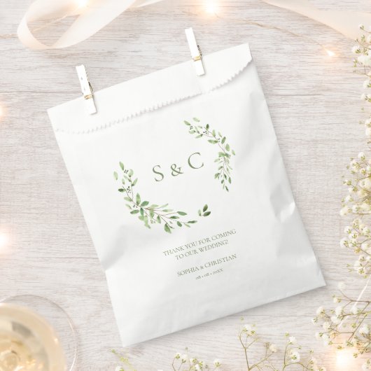 Greenery Leaves Elegant Monogram Weddenschap aange Bedankzakje (Geknipt)