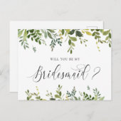 Greenery Leaves gebladerte zul je mijn bruidsmeisj Feestdagenkaart (Voorkant / Achterkant)