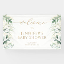 Greenery Leaves Gold Baby shower Welkom Banner