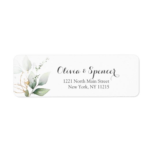 Greenery Leaves Gold Foil Waterverf Address Label (Voorkant)