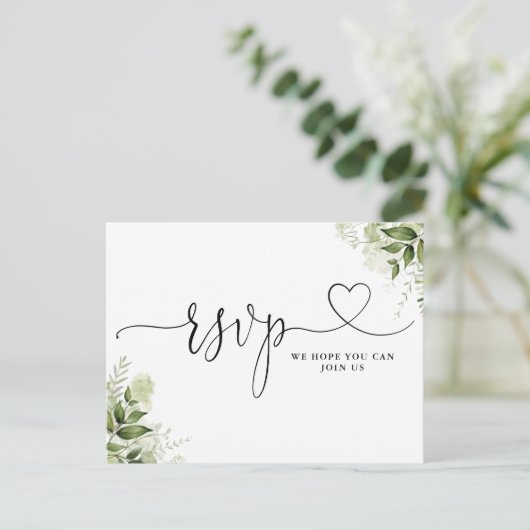 Greenery Leaves Heart Script Song Request Uitnodiging Briefkaart (Staand voorkant)