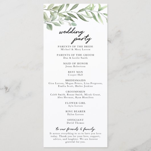 Greenery Leaves Wedding Program Programma (Achterkant)