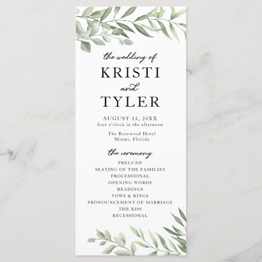 Greenery Leaves Wedding Program Programma (Voorkant)