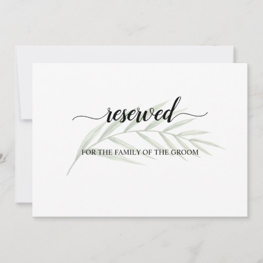 Greenery Leaves Wedding Reserved Seating Sign Kaart (Voorkant)