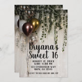 Greenery Leaves White Lights Rustic Sweet 16 Kaart (Voorkant / Achterkant)