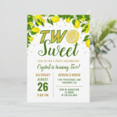 Greenery Lemon Two Sweet First Birthday Invitation Kaart (Staand voorkant)