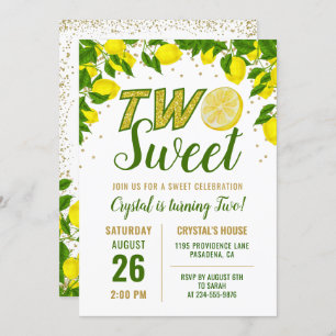 Greenery Lemon Two Sweet First Birthday Invitation Kaart