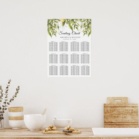 Greenery Lemons Rustic Wedding Seating Charts Poster (Keuken)