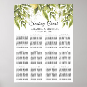 Greenery Lemons Rustic Wedding Seating Charts Poster