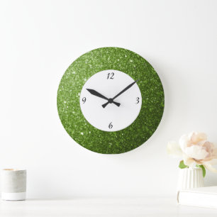 Greenery Light Green glitter sparkles met getallen Grote Klok
